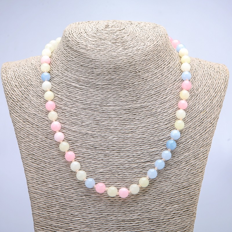 Morganite natural gemstone necklace, 8 mm diameter, 45 cm length+