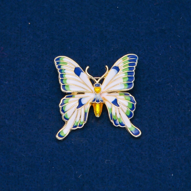 Sale! Butterfly Brooch, Golden Metal with Enamel, 36×36 mm +