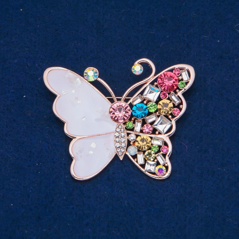Sale! Gold-tone Butterfly Brooch with enamel and multicolored rhinestones 47x58 mm +