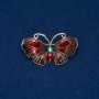 Sale! Butterfly Brooch with Golden Metal, Enamel, Green Rhinestone, 48×27 mm
