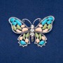 Sale! Butterfly Brooch in silver-toned metal, enamel and white rhinestones 48x70 mm +