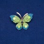 Sale! Butterfly Brooch in gold-tone metal, green and blue crystals, beads 34×50 mm +
