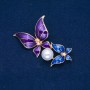 Sale! Butterflies Brooch with gold-tone metal, blue and purple enamel, white bead 65×38 mm +