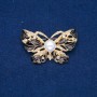 Sale! Butterfly Brooch - gold-tone metal, black enamel, white rhinestones and bead 46×30 mm +