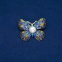 Sale! Butterfly Brooch in Gold-Tone Metal with Yellow, Blue and Black Rhinestones and a Bead 32x42 mm