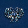 Sale! Butterfly brooch, silver-toned metal, blue, white, and petrol-blue rhinestones, 61×48 mm +