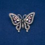 Sale! Butterfly Brooch, gold-tone metal, gray, purple, pink and yellow rhinestones, 38×52 mm +