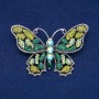 Sale! Butterfly Brooch in Silver-Colored Metal with Green, Lime, and Petrol Rhinestones 48×71 mm +
