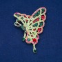 Sale! Butterfly Brooch with Lime Green, Green, Burgundy, and Petrol Blue Crystals, Gold-Tone Metal 75×50 mm +