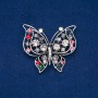 Sale! Butterfly Brooch in Silver-Tone Metal, Pink, Gray and Petrol Crystals, 46×52 mm +