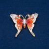 Sale! Golden Metal Butterfly Brooch with Enamel and White Crystals 43×52 mm +
