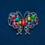 Sale! Butterfly Brooch in Silver-Tone Metal, Multicolored Rhinestones 48×60 mm +