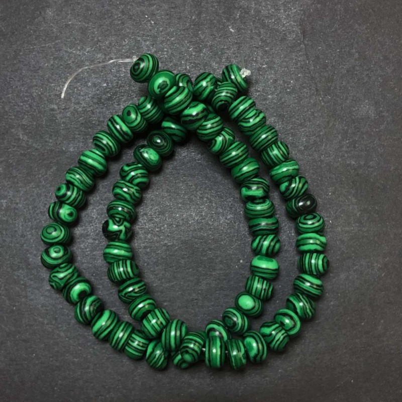 Malachite Beads on a Thread (Pressed). Smooth Rondelles, 8x5 mm, Length 40 cm
