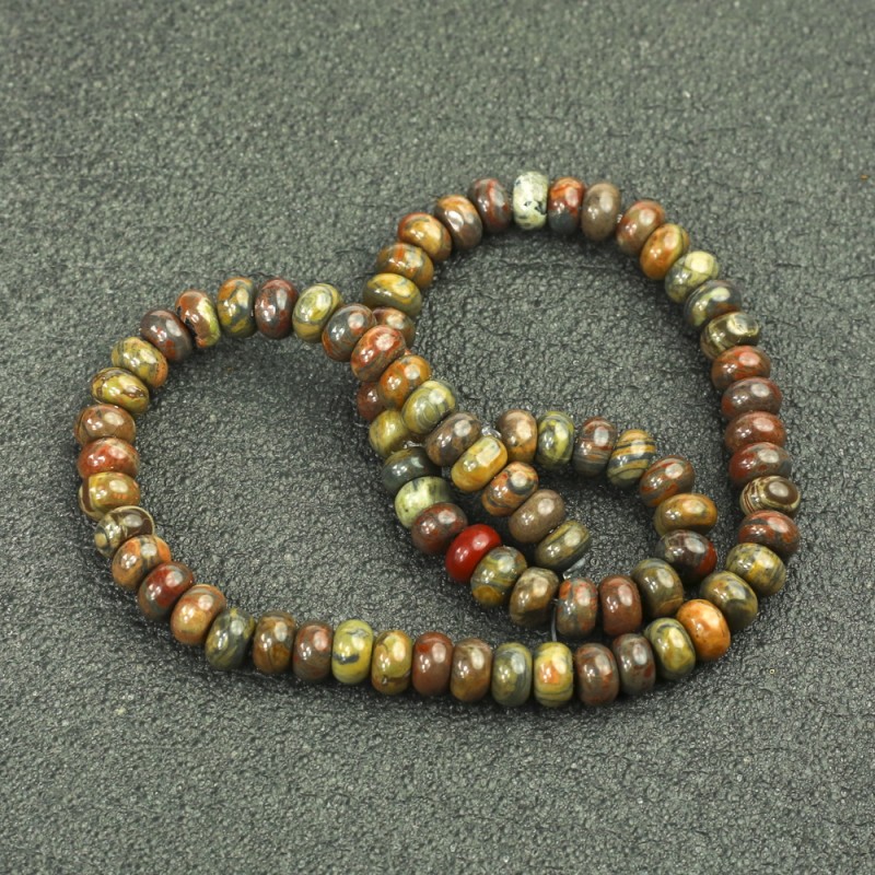 Picasso Jasper Beads on a Natural Stone Thread, Smooth Rondel, 8x5 mm, 40 cm Length