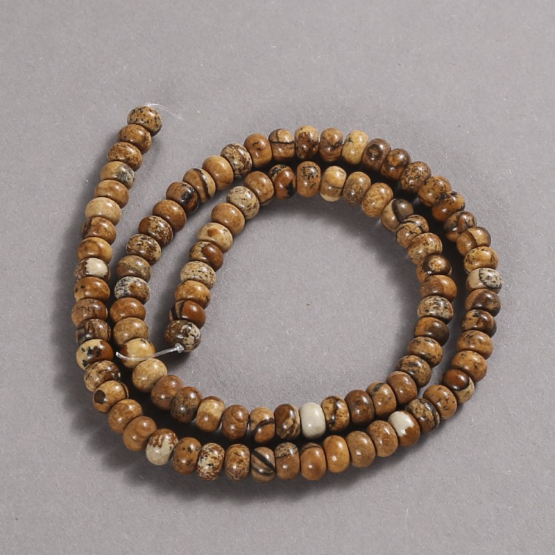 Beads on a thread of natural stone Landscape Jasper, smooth rondelle, 6x4 mm, length 39 cm