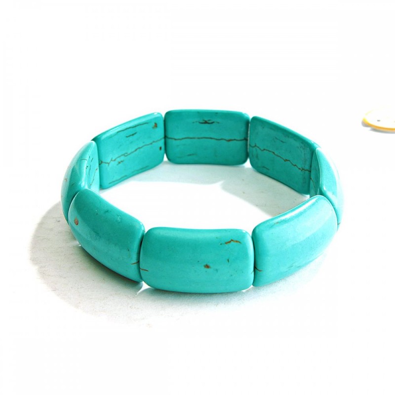 Bracelet on elastic green turquoise (artificial) rectangular stones 17x26 (+/-) mm