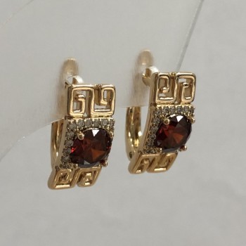 Xuping 18K Gold-Plated Earrings with White Crystals and Red Crystals, 16x8 mm diameter +