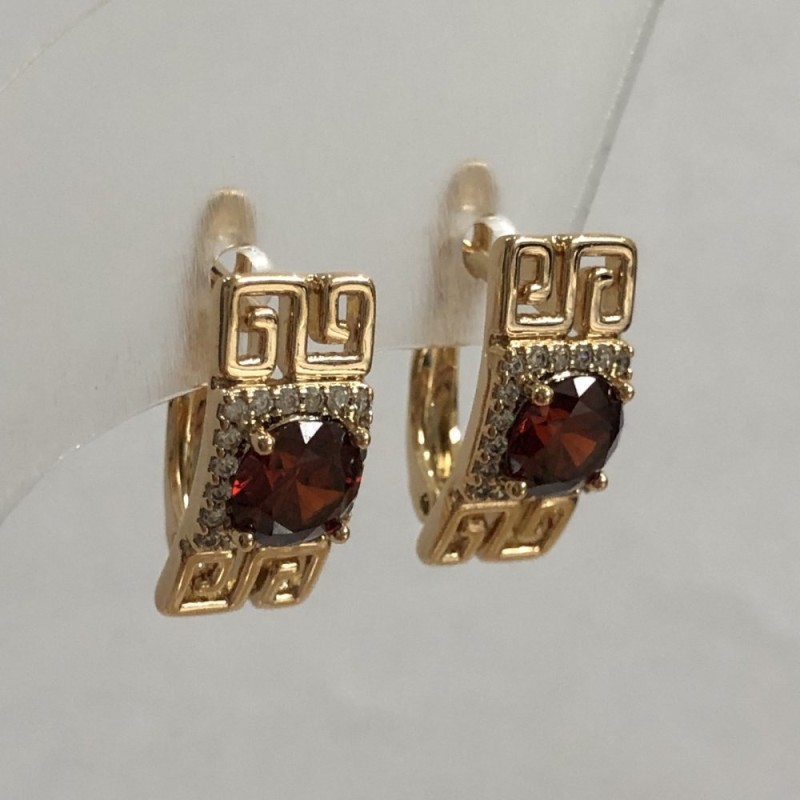 Xuping 18K Gold-Plated Earrings with White Crystals and Red Crystals, 16x8 mm diameter +