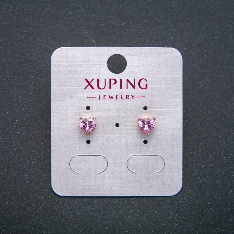 Heart Xuping Earrings - Stud Earrings, 18K Gold Plating with Pink Crystal, 6 mm Diameter
