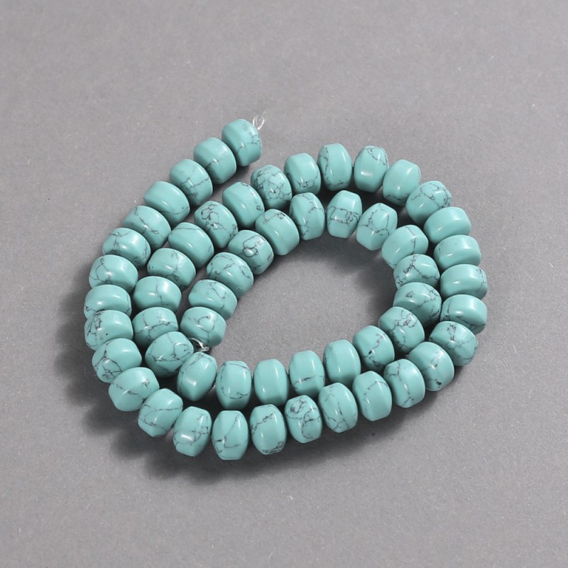 Turquoise beads (artificial) smooth rondelle, diameter 9x6 mm +/-, length 39 cm +