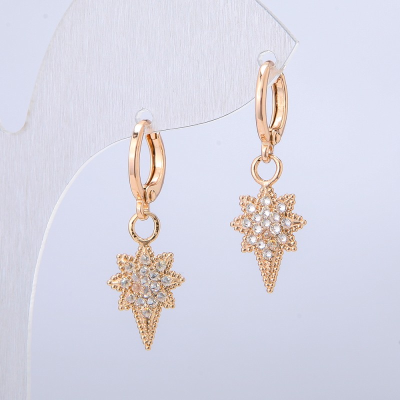 Xuping Earrings with 18K Gold Plating and White Rhinestones, 30x10 mm