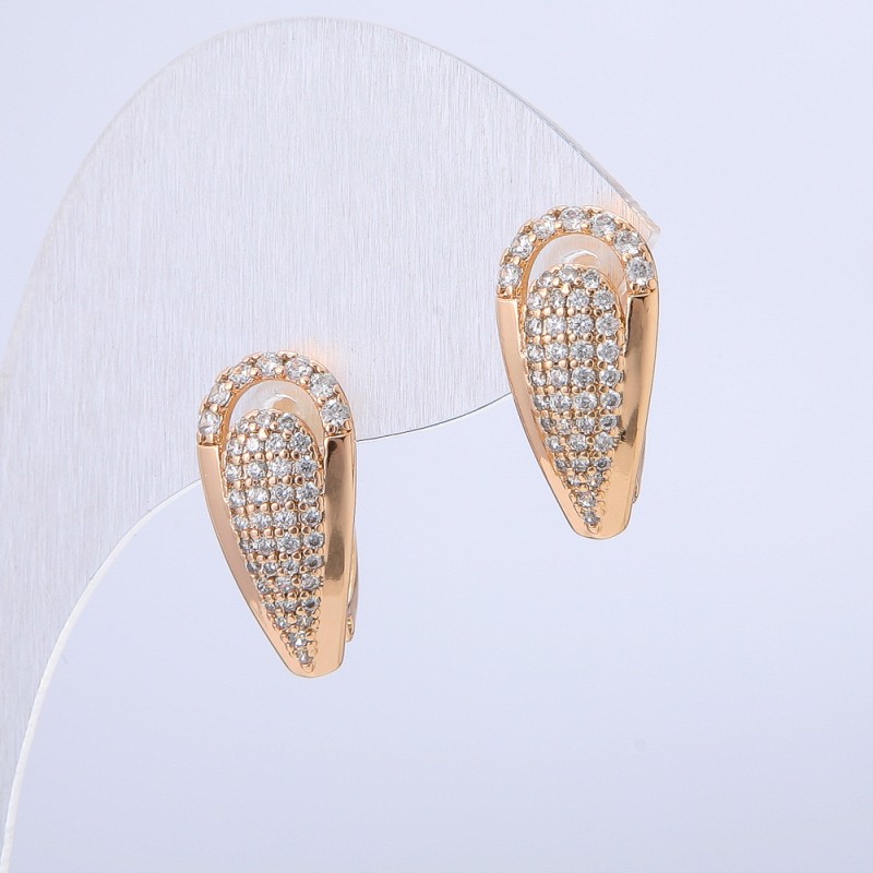 Xuping Earrings, 18K Gold Plating with White Crystals, 18x10 mm Diameter +