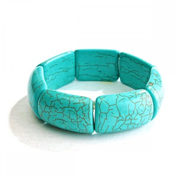 Bracelet on elastic green turquoise with veins (single piece) rectangular stones large 20x30 mm