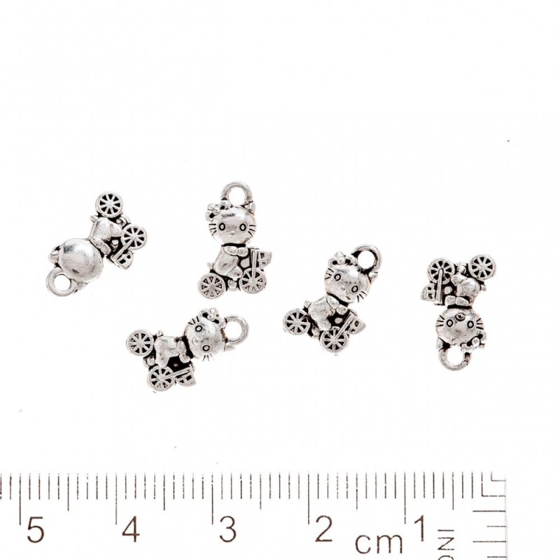 Pendant finding 'Hello Kitty on a Bicycle' 12x7 mm, finish 20 g +/- 37 pcs, metal color 'silver'