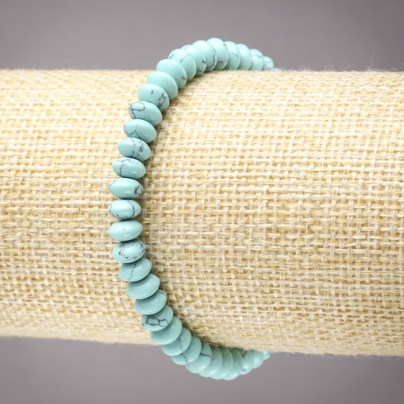 Stretch bracelet with Turquoise (artificial) smooth rondelles, single piece, diameter 6x3mm+