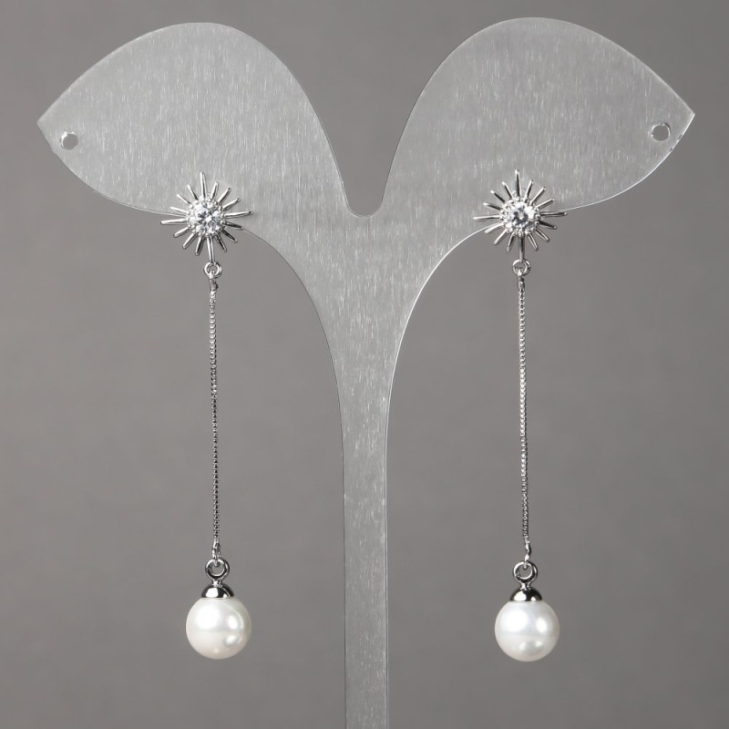 Xuping Rhodium Stud Earrings with Crystals, Beads and Pendants 12 mm + -, length 58 mm + -, thickness 0.7 mm +