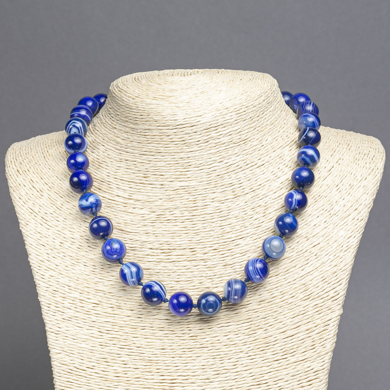 Blue Agate Necklace, 12mm Beads, 45cm Length