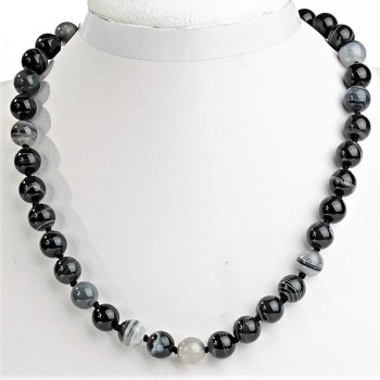 Gray Agate Necklace with Smooth Bead, 12mm diameter, 45cm length