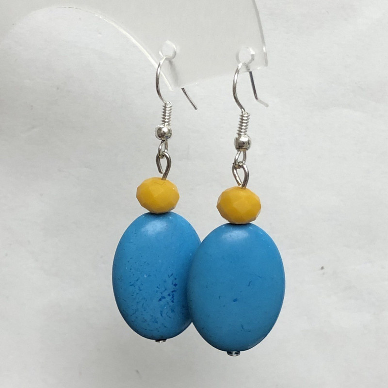 Earrings Blue Turquoise (single ) oval 18x25mm+- and glass rondelle 8x6mm+-, length 50mm+-