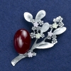Sale! Brooch Sprig with Carnelian, Silver-Tone Metal, 77x50 mm +