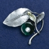 Brooch 'Branch' with Chrysoprase and Bead, Silver-toned Metal, 60x67 mm +