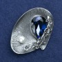Sale! Shell Brooch with Crystal and Pearl Bead, Silver-Tone Metal, 60×45 mm +