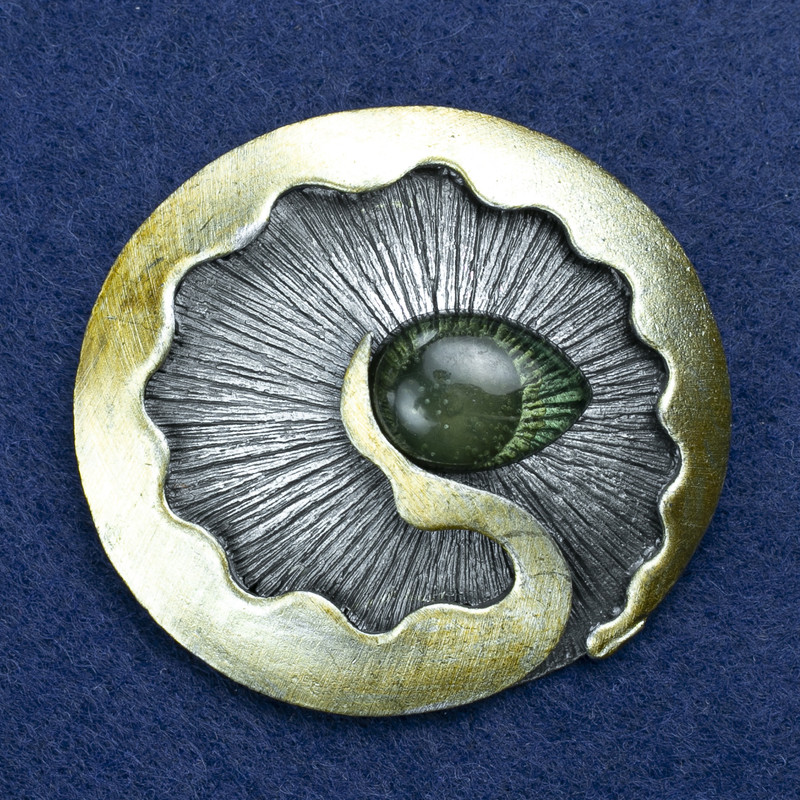 Sale! Brooch 'Element' silver-tone metal with enamel and a droplet 52x45 mm +