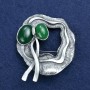 Sale! Bow Brooch with Chrysoprase, Silver-Colored Metal 48×55 mm +
