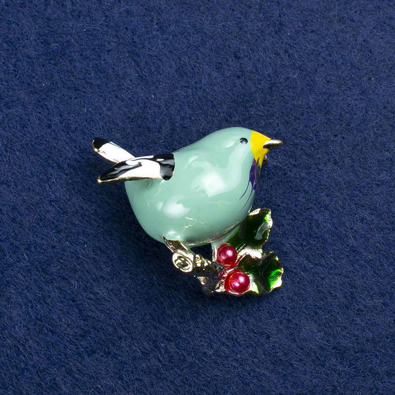 Sale! Bird-shaped Brooch in Golden Metal and Enamel 40×26 mm +