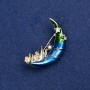 Sale! Moon Brooch in gold-tone metal, enamel and rhinestones 37×28 mm +
