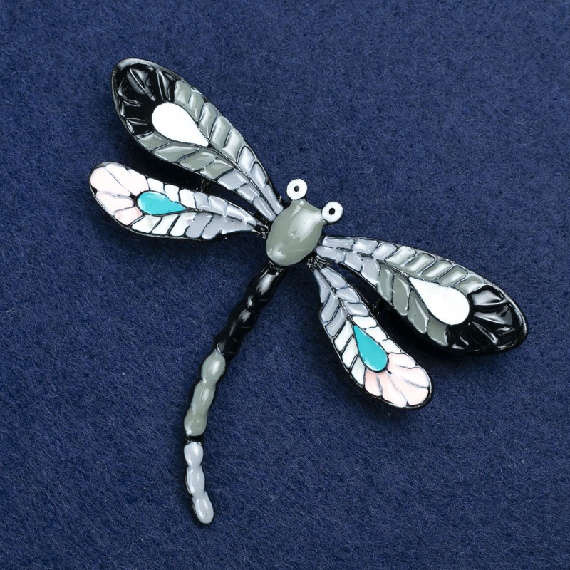 Sale! Dragonfly Brooch in Silver-Toned Metal and Enamel 70x50mm +