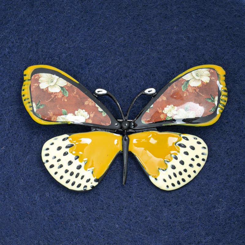 Sale! Butterfly Brooch Black Metal and Enamel 70x40 mm +