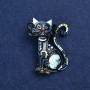 Sale! Cat Brooch in Silver-tone Metal and Enamel 47×37 mm +