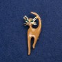 Sale! Cat Brooch in Golden Metal, Enamel, and Rhinestones 45×40 mm +