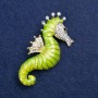 Sale! Seahorse Brooch, gold-tone metal, enamel and rhinestones, 30×64 mm +