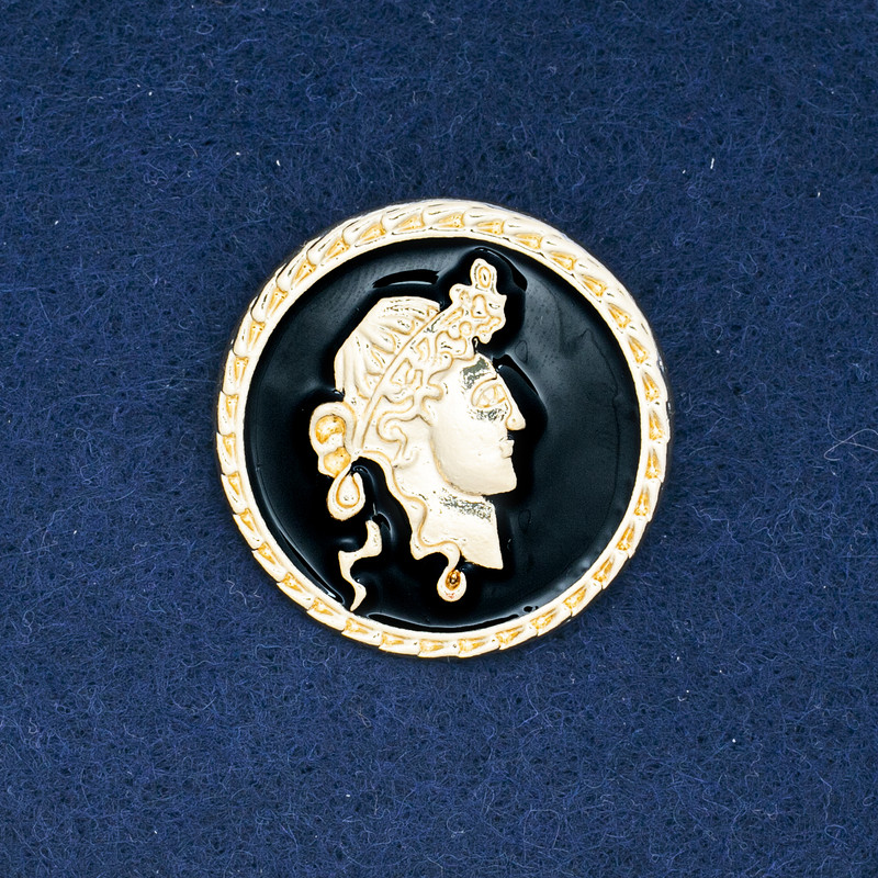 Sale! Cameo Brooch in Gold-Tone Metal and Enamel, 34 mm +