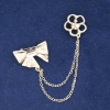Sale! Cardigan brooch clasp Flower with Bow, gold-tone metal, white crystal and rhinestones, a bead, chain 6