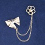 Sale! Cardigan brooch clasp Flower with Bow, gold-tone metal, white crystal and rhinestones, a bead, chain 6