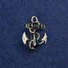 Sale! Anchor Brooch in Golden Metal and Enamel, with Pearlescent Inclusions and Rhinestones, 31×26 mm +