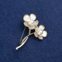 Sale! Brooch 'Flowers' with gold-toned metal, Mother-of-Pearl, crystals and beads 44×35 mm +